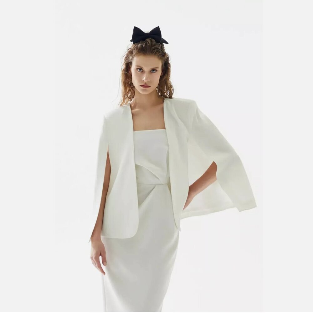Zara ZW Collection Cape V-Neck Blazer Jacket Ecru White Sizes S, M NEW WITH …